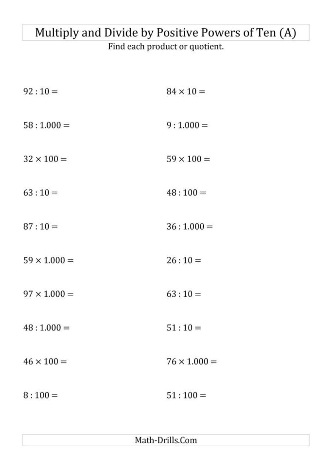 Multiplying And Dividing Whole Numberspositive Powers Of
