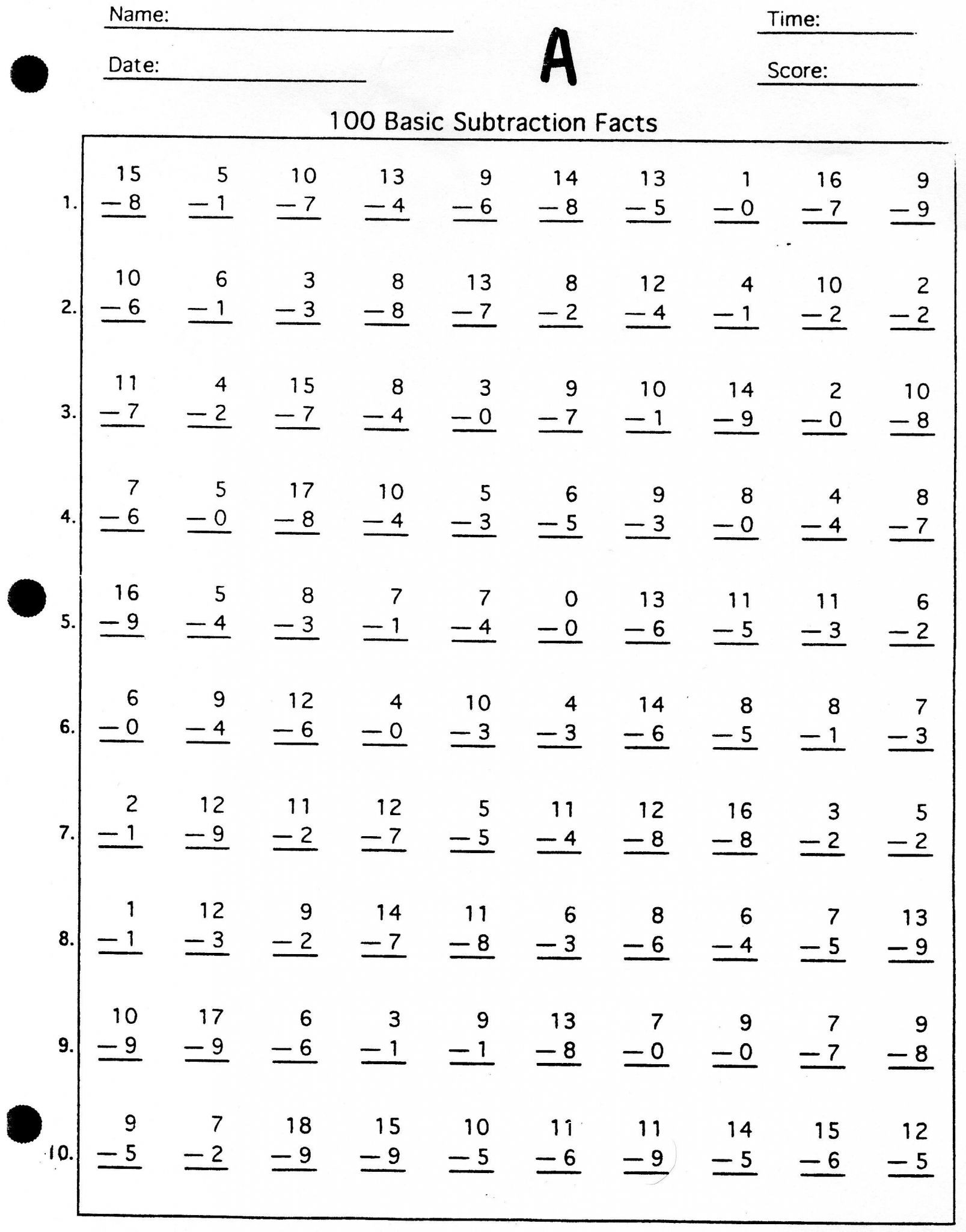 Math Fact Practice Worksheets