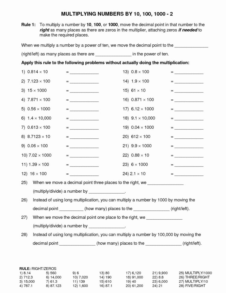 Multiplying Decimalsdecimals Worksheet