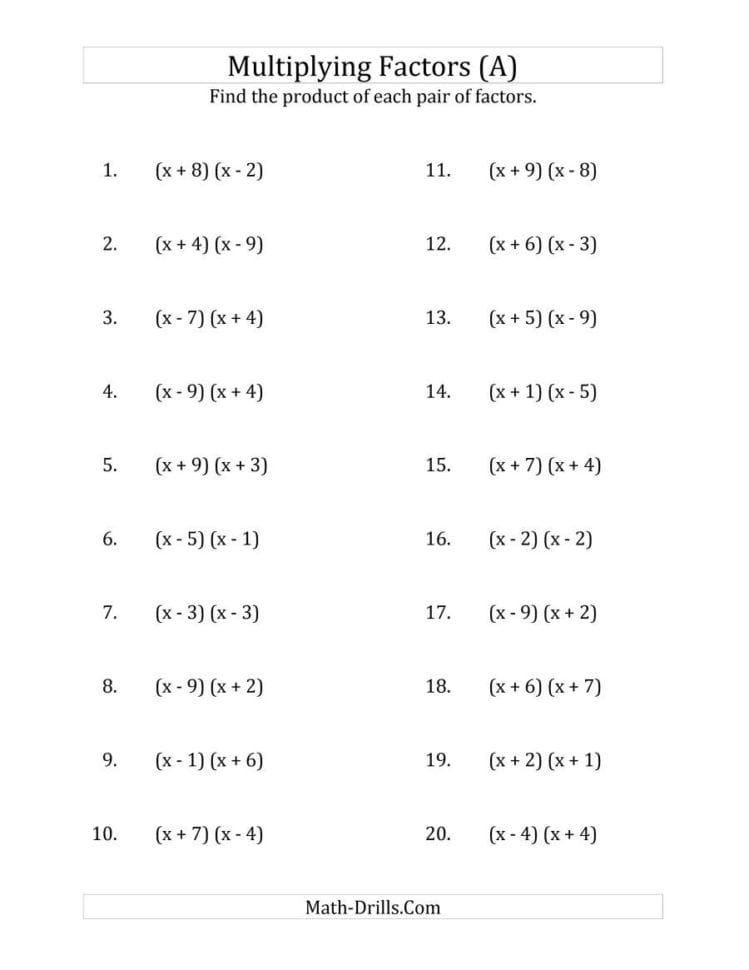 Multiplying Factors Of Quadratic Expressions With X