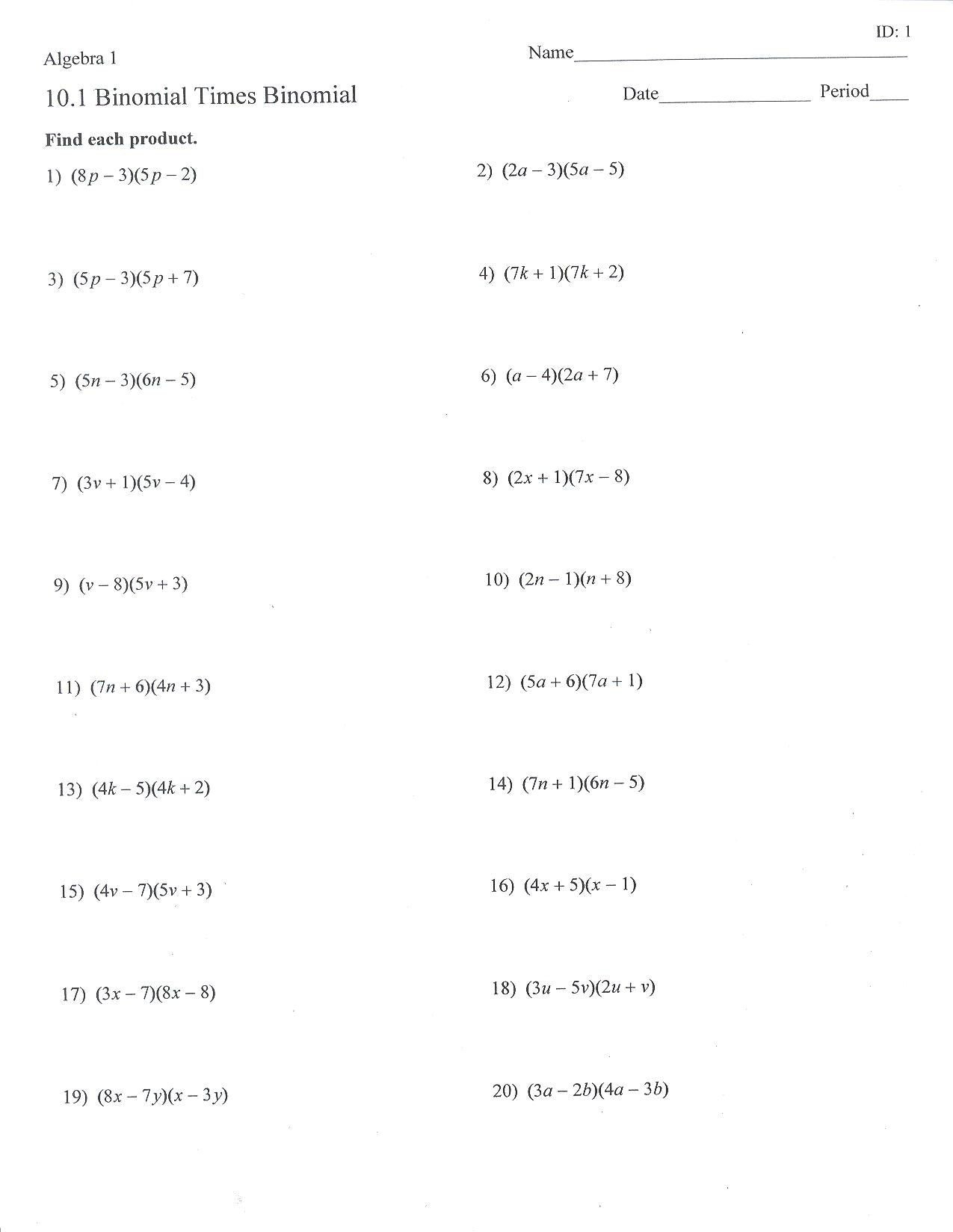 Multiplying Monomials And Polynomials Worksheet