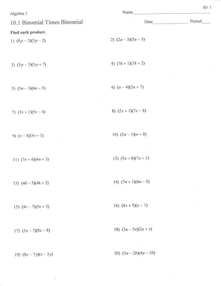 Multiplying Monomials And Polynomials Worksheet