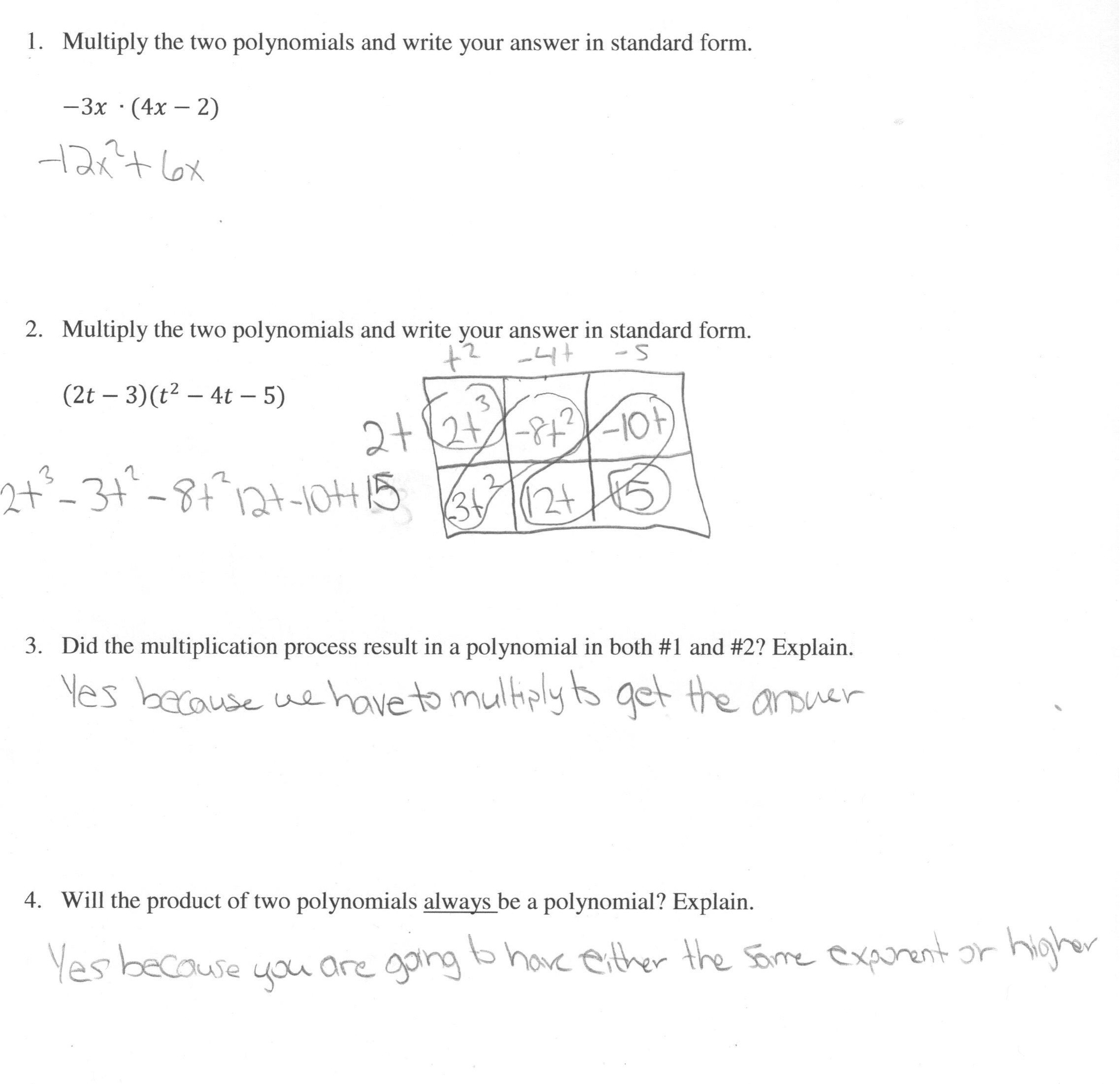 Multiplying Polynomials  1 Students Are Asked To Multiply