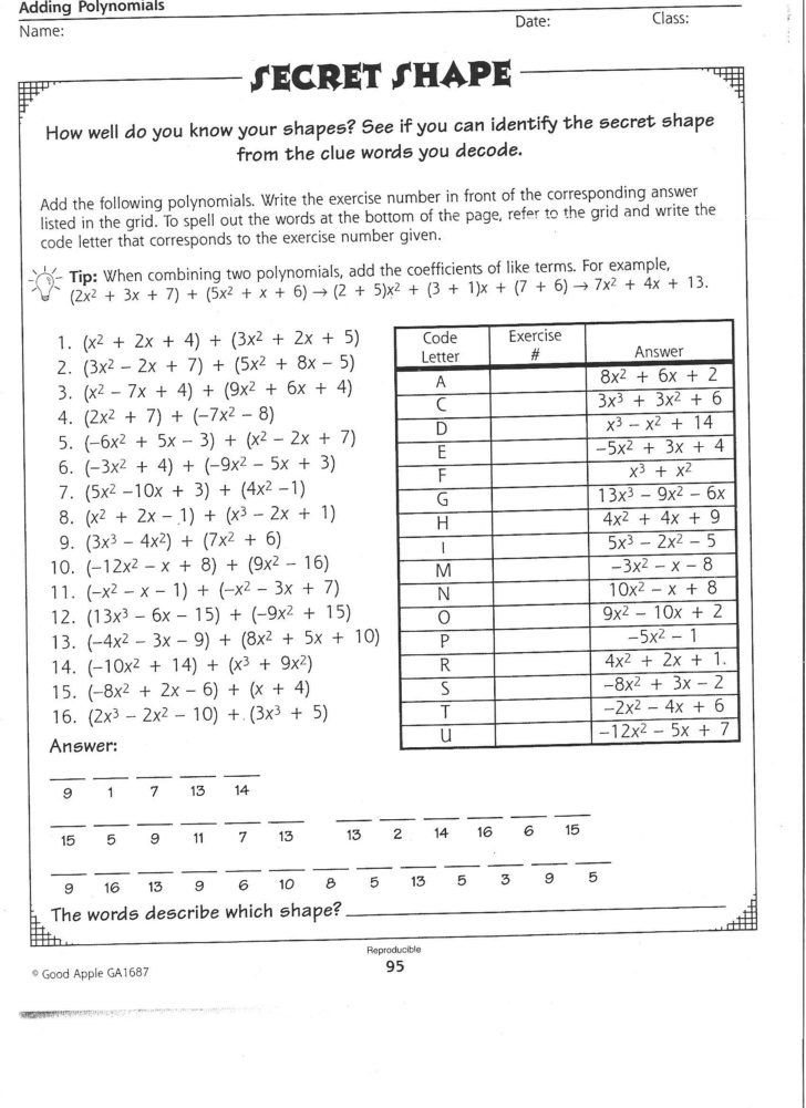 Polynomials Worksheet With Answers