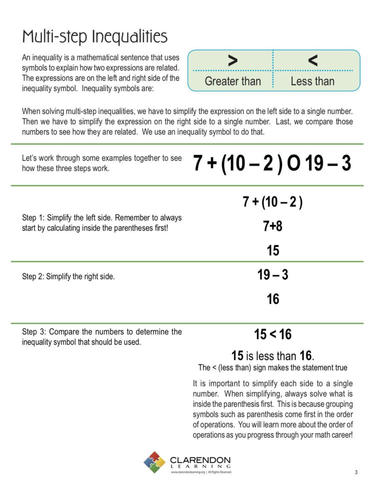 Multistep Inequalities Lesson Plan  Clarendon Learning