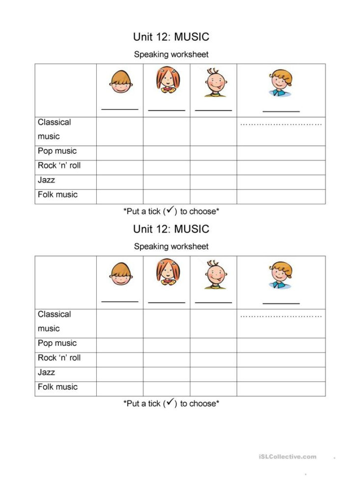 Music Speaking Activity  English Esl Worksheets