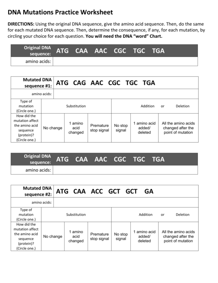 Dna Mutations Practice Worksheet — db-excel.com