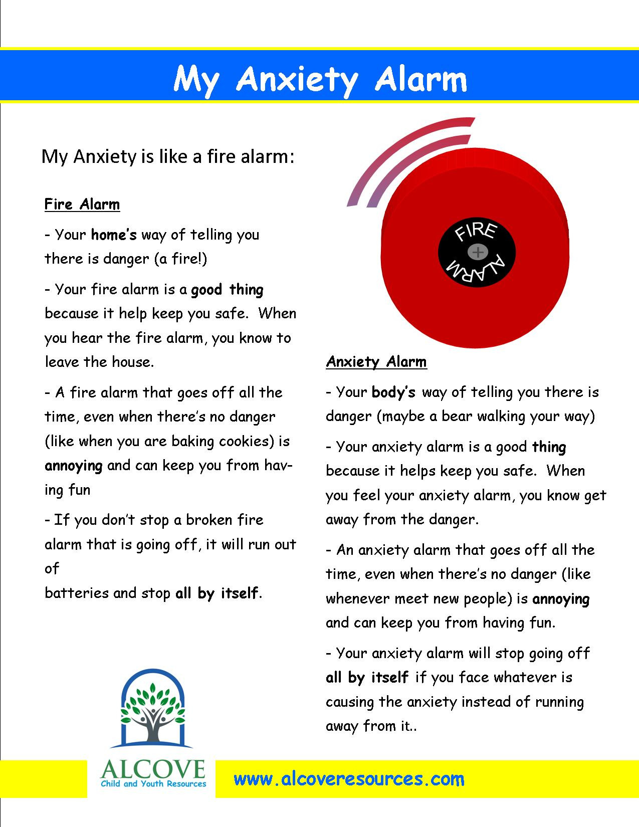 My Anxiety Alarm Worksheet For Kids  Alcove Child And Youth