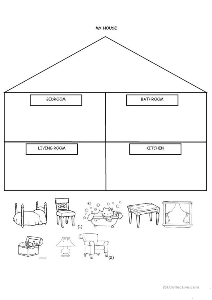 My House Cut And Paste  English Esl Worksheets