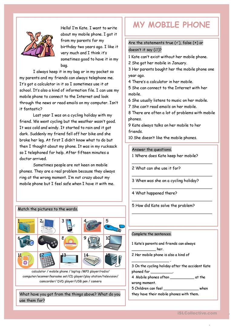 My Mobile Phone  Teen's Technical Things  English Esl Worksheets