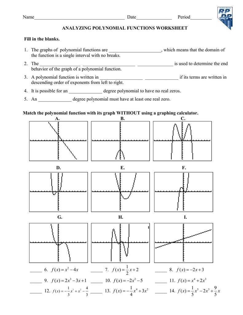 Graphing Polynomial Functions Worksheet Multiple Choice Questions