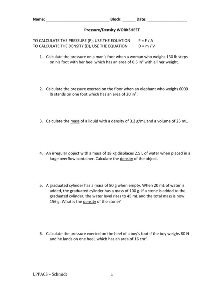 Density Worksheet Middle School — db-excel.com