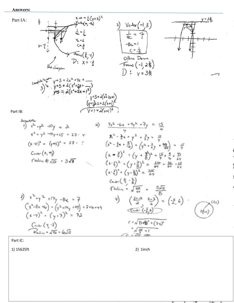 Name Circles And Parabolas Review Worksheet