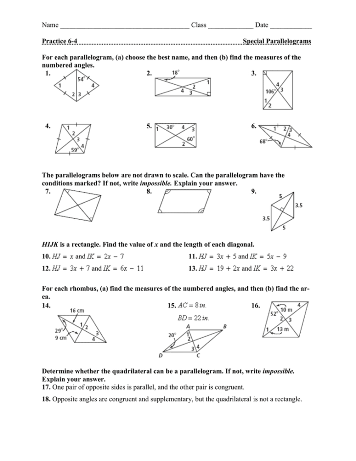 Conditions For Parallelograms Worksheet
