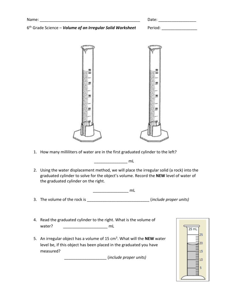 Name Date 6Th Grade Science – Volume Of An Irregular Solid