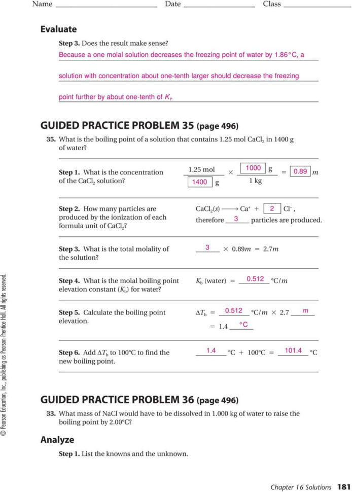 Name Date Class Section 161 Properties Of Solutions Pages