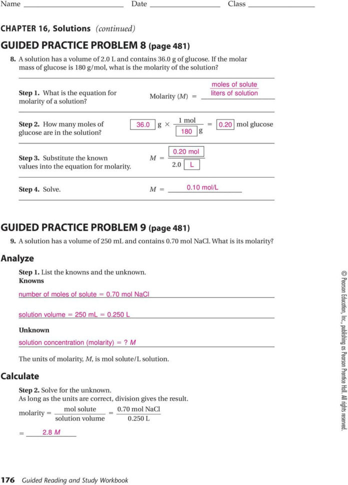Name Date Class Section 161 Properties Of Solutions Pages
