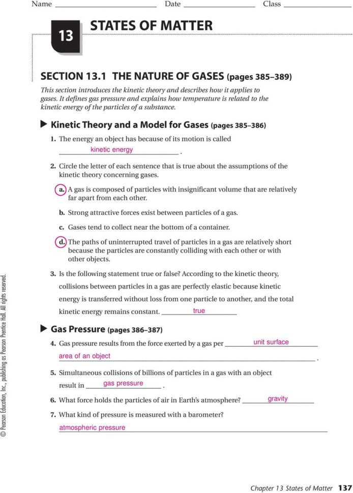 Name Date Class States Of Matter Section 131 The Nature Of Gases