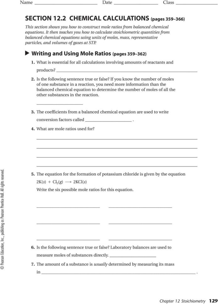 Name Date Class Stoichiometry Section 121 The Arithmetic