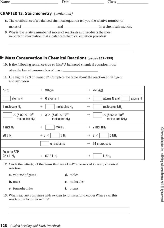 Name Date Class Stoichiometry Section 121 The Arithmetic