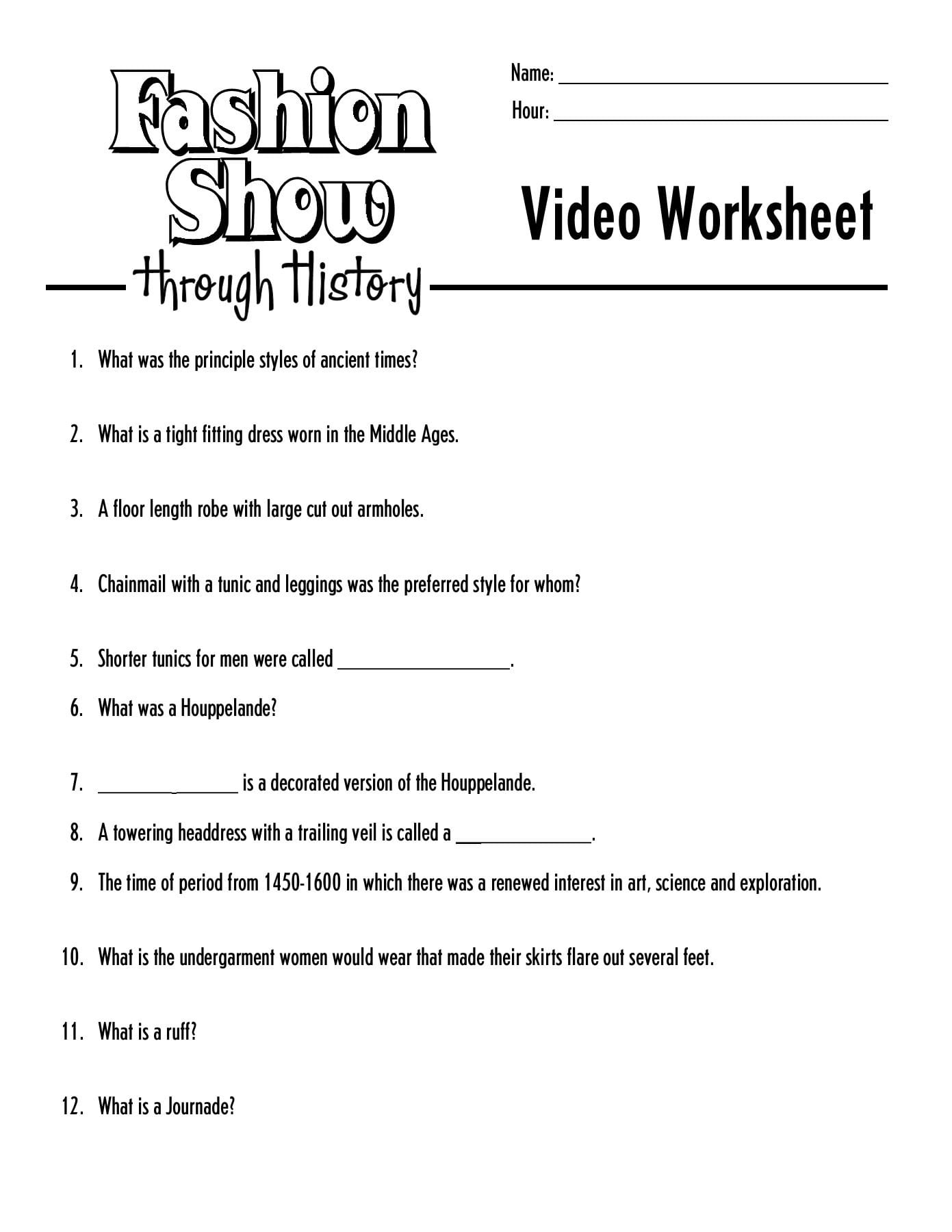 Name Hour Video Worksheet  Learning Zonexpress