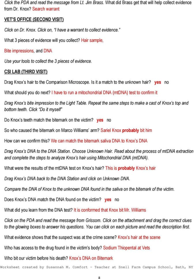 Name Key Date Csi The Experience Case 2 Canine Caper