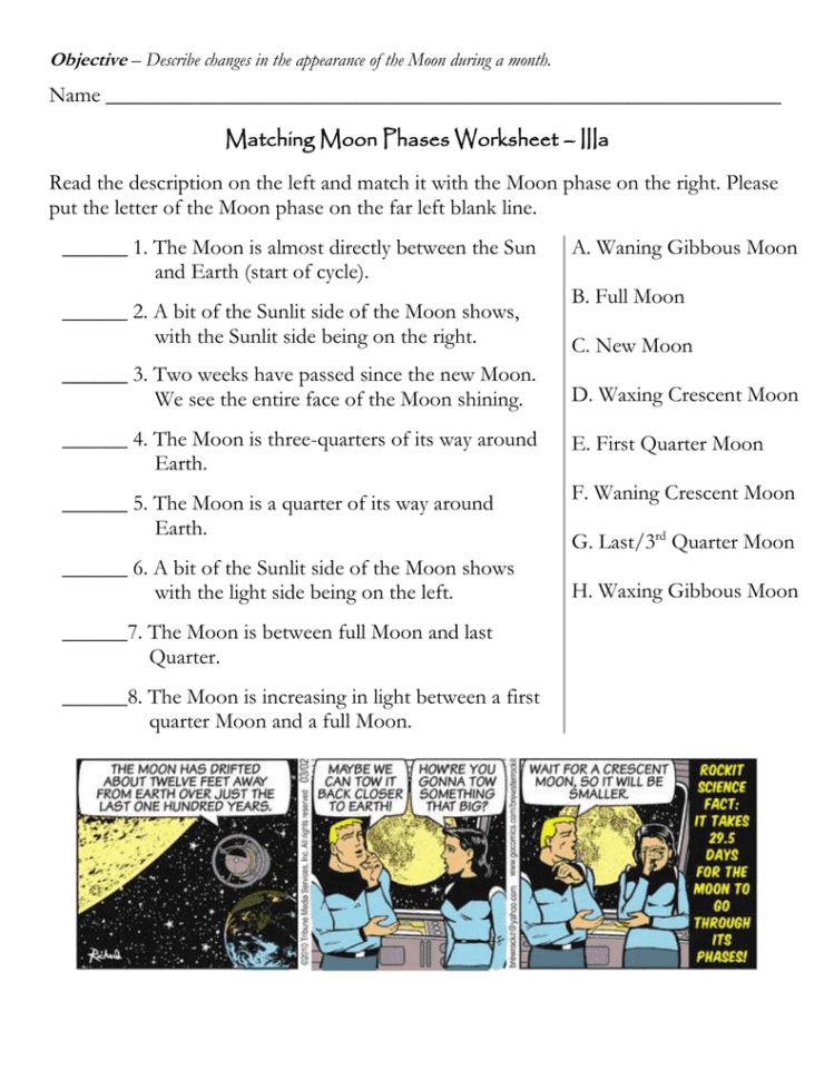 Name Matching Moon Phases Worksheet – Iiia