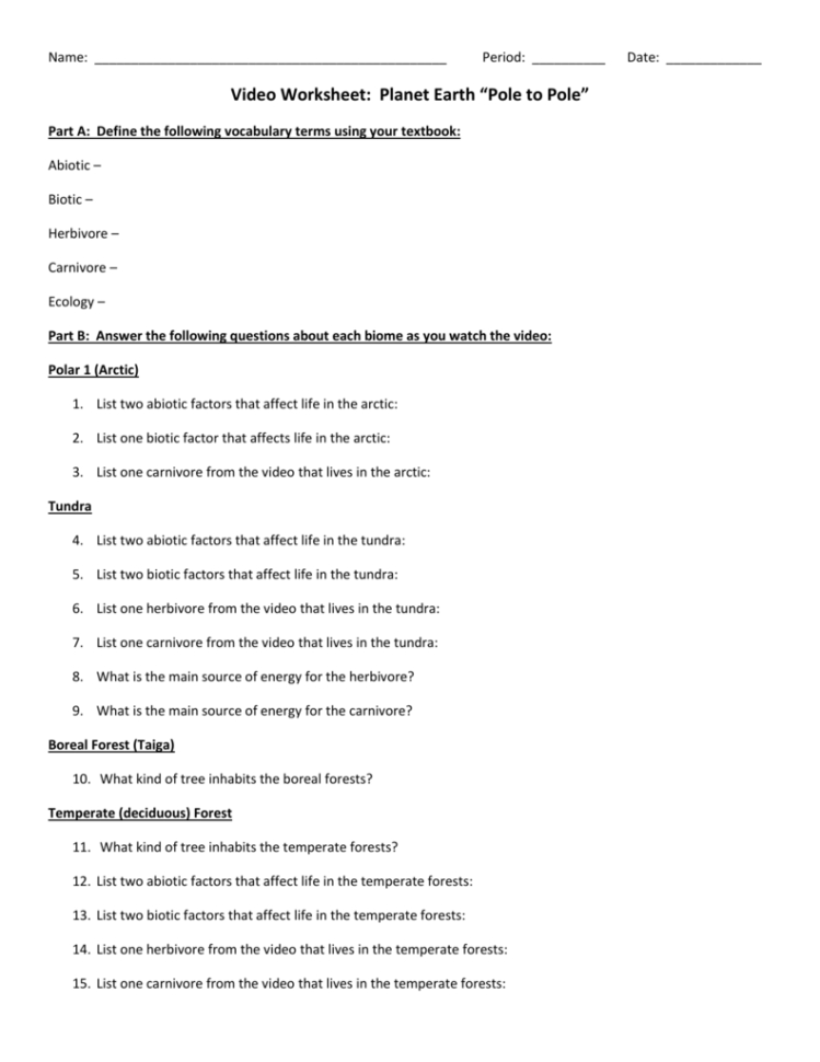 Name Period  Date  Video Worksheet Planet Earth