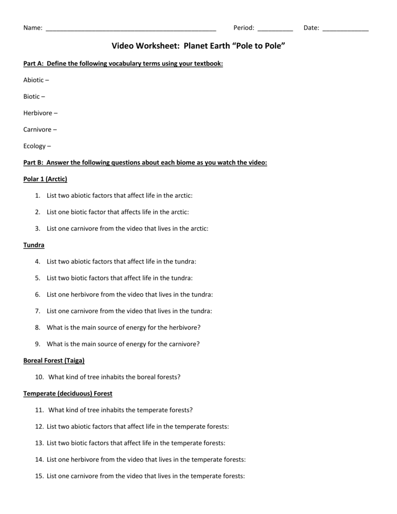 Name Period  Date  Video Worksheet Planet Earth
