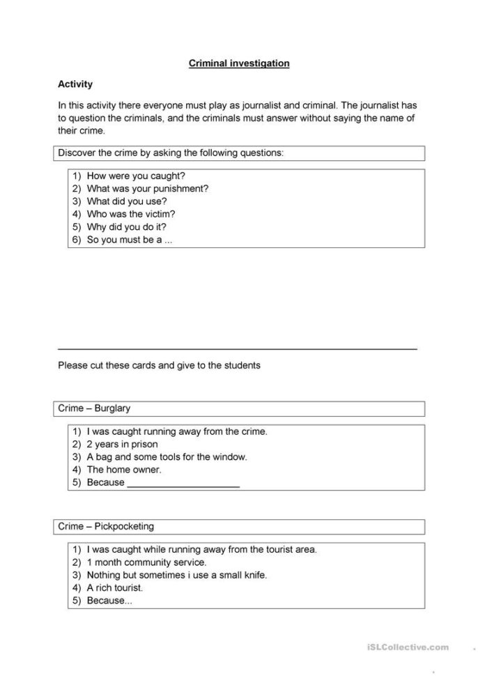 Name The Criminal Speaking  English Esl Worksheets
