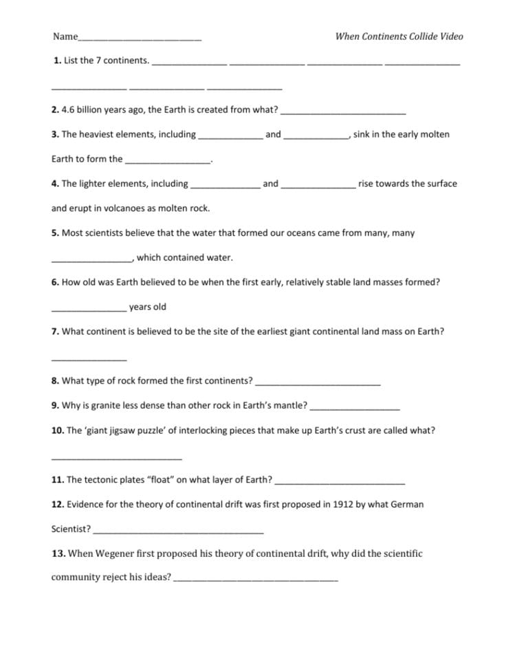 Name When Continents