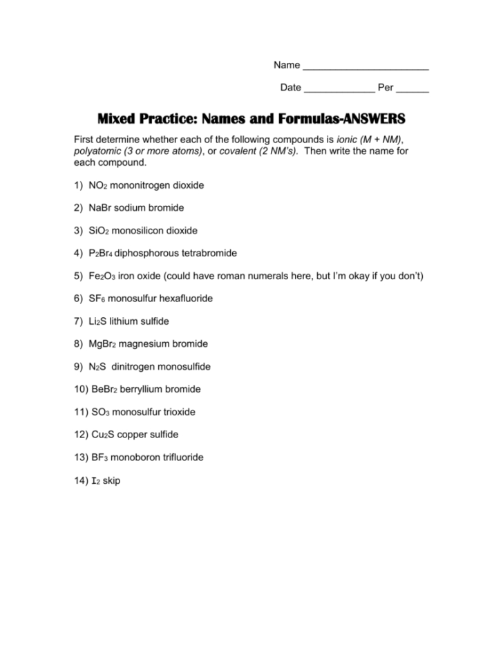 Naming Ions And Chemical Compounds Worksheet 1