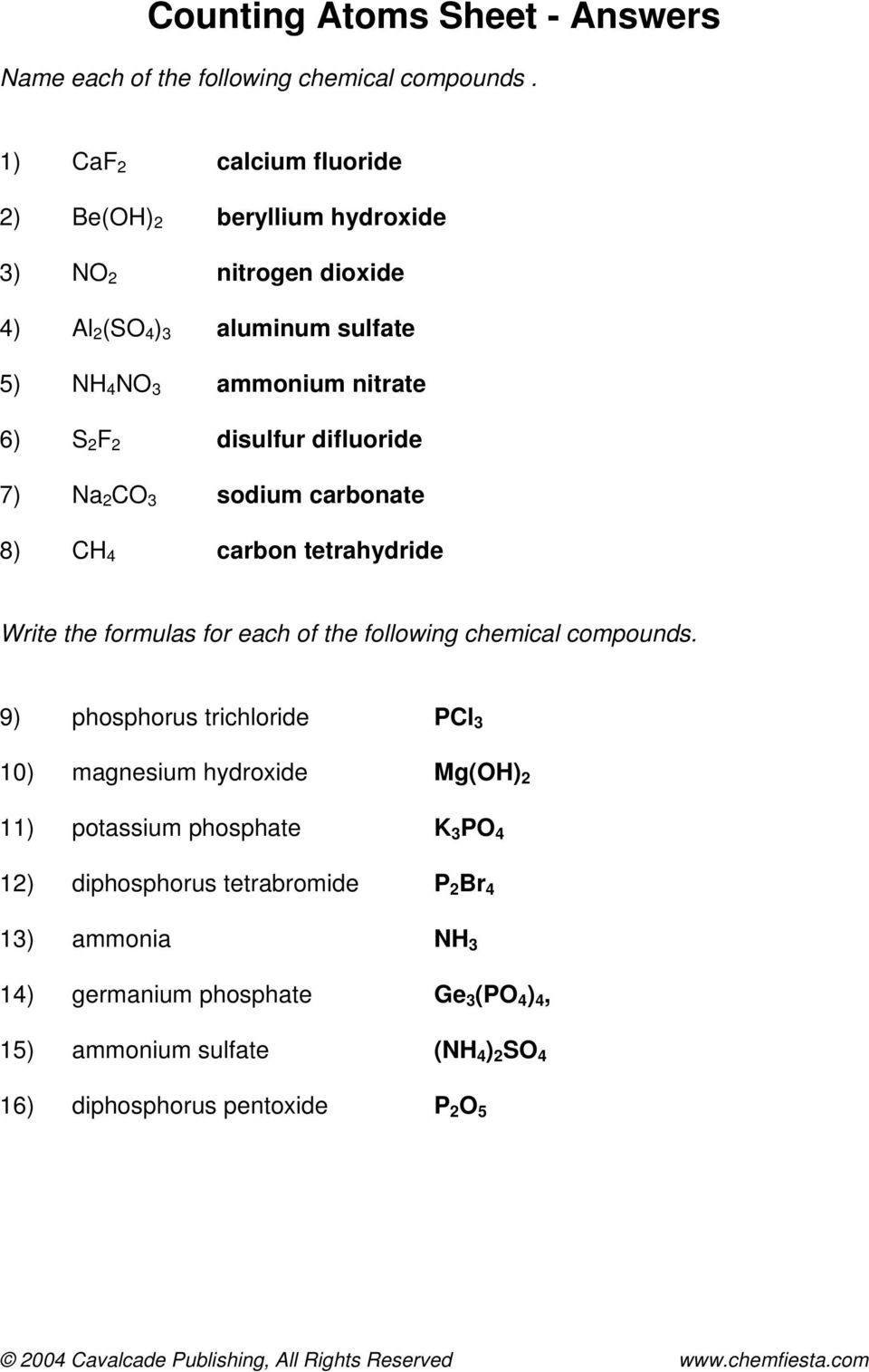 Naming Ionic Compounds Answer Key  Pdf
