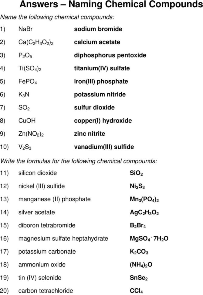 Naming Ionic Compounds Answer Key  Pdf