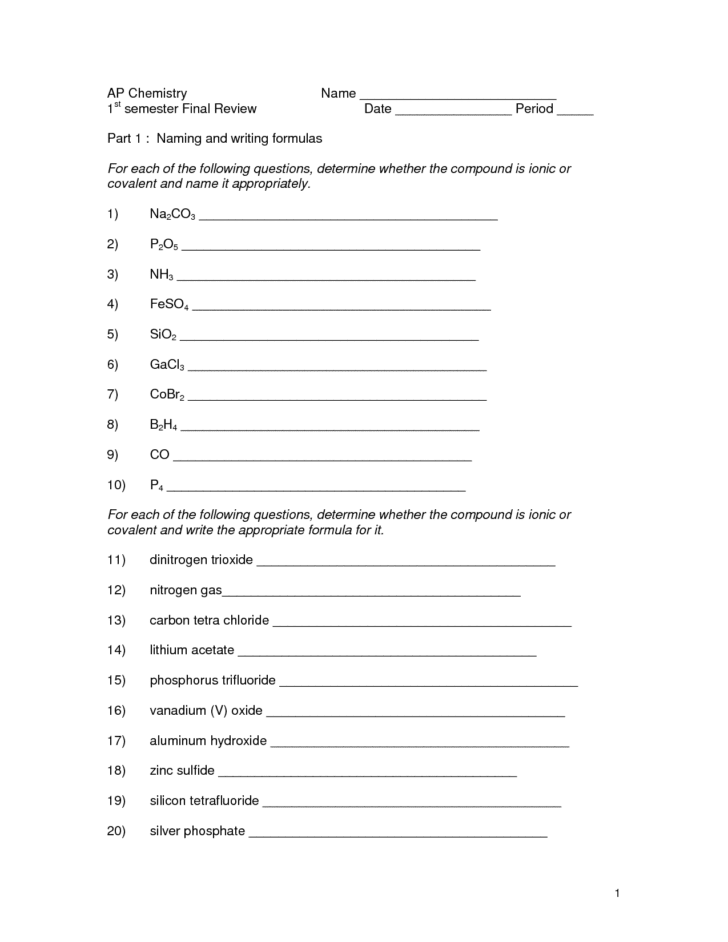 Naming Molecular Compounds Chem Worksheet 9-2