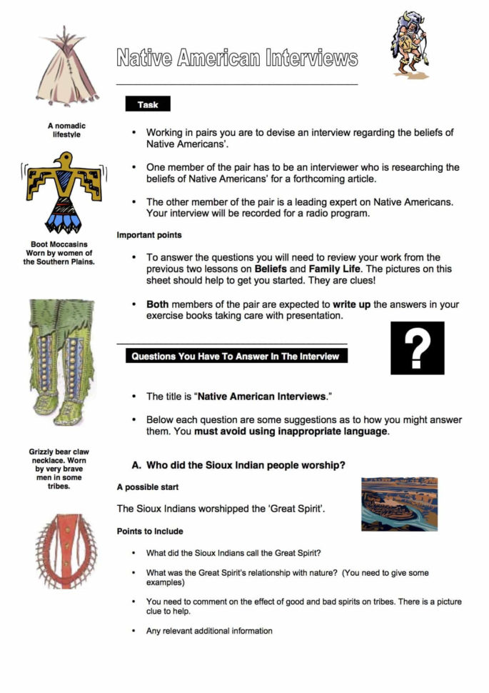 Native American Interviews Task Worksheet  Year 89 Pdf