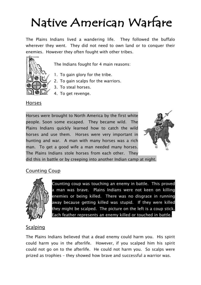 Native American Rfare Worksheet  History Resources