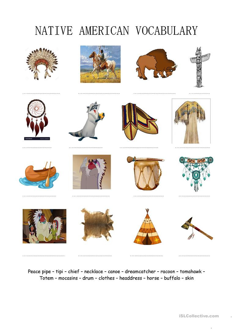 Native Americans Vocabulary  English Esl Worksheets