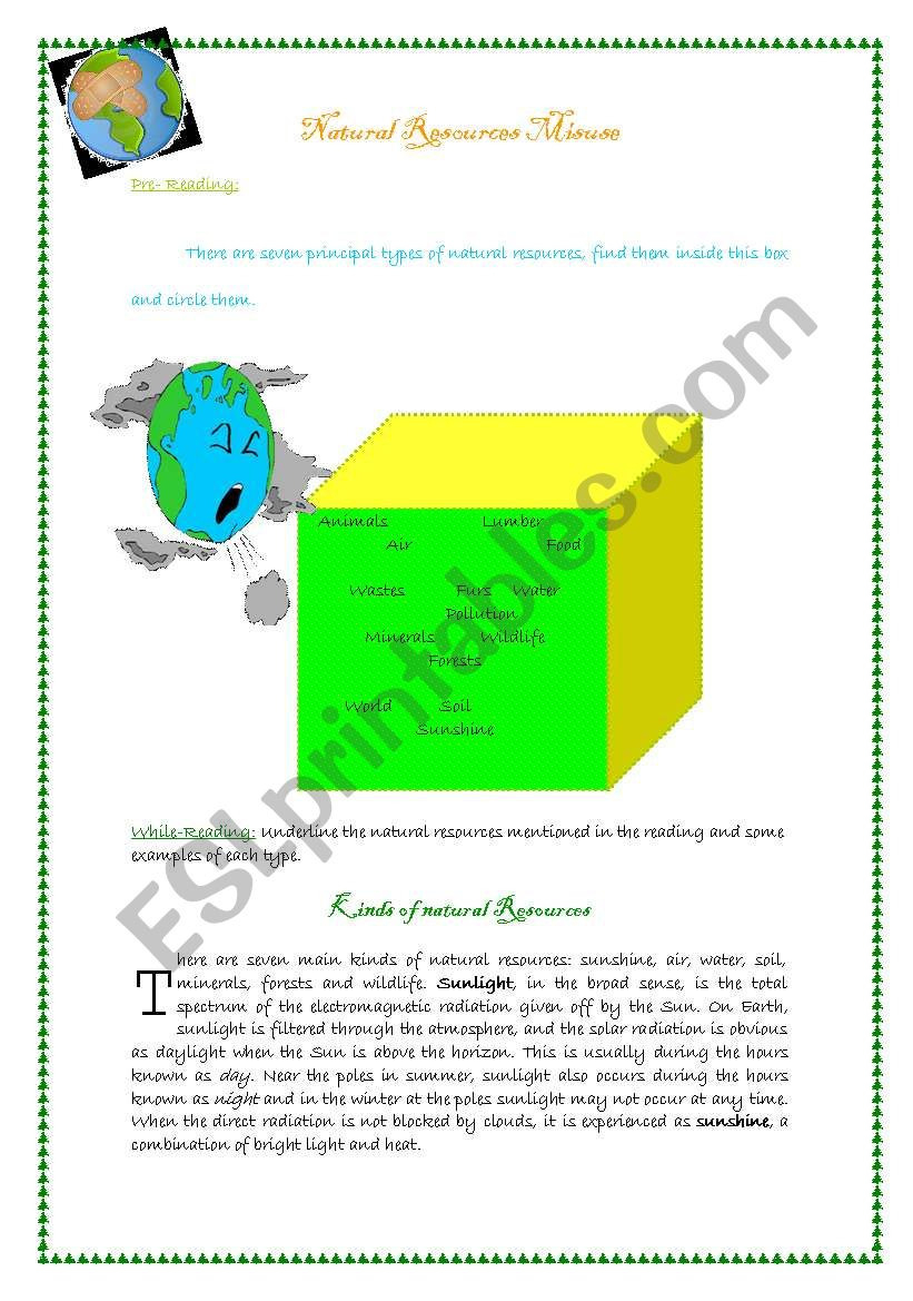 Natural Resources Misuse  Esl Worksheetariangie