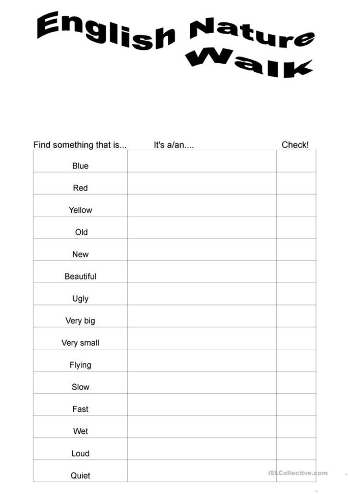 Nature Lk Scavenger Hunt  English Esl Worksheets