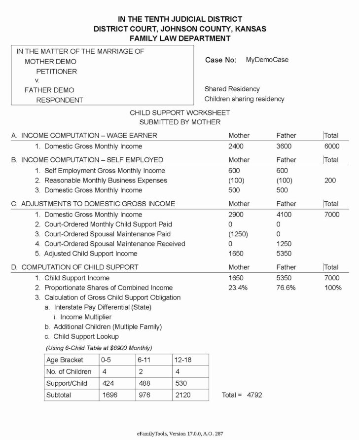 Utah Child Support Worksheet
