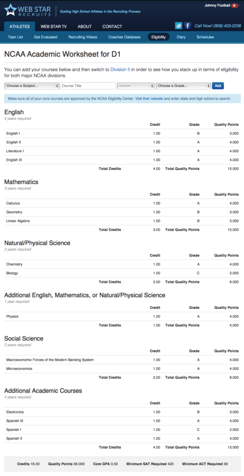 Ncaa Eligibility Worksheets  Web Star Recruits