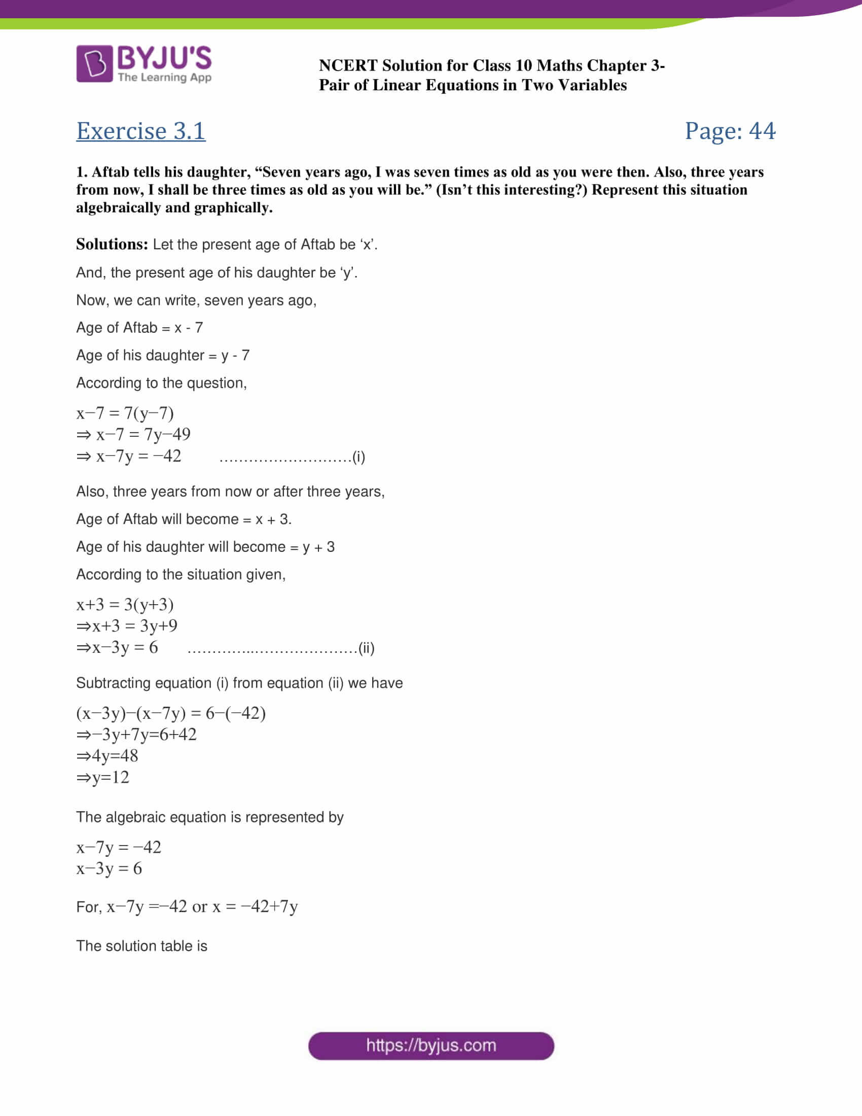 Ncert Solutions Class 10 Maths Chapter 3 Pair Of Linear
