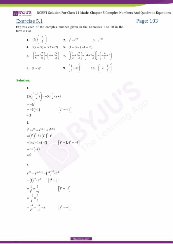 Ncert Solutions Class 11 Maths Chapter 5 Complex Numbers And