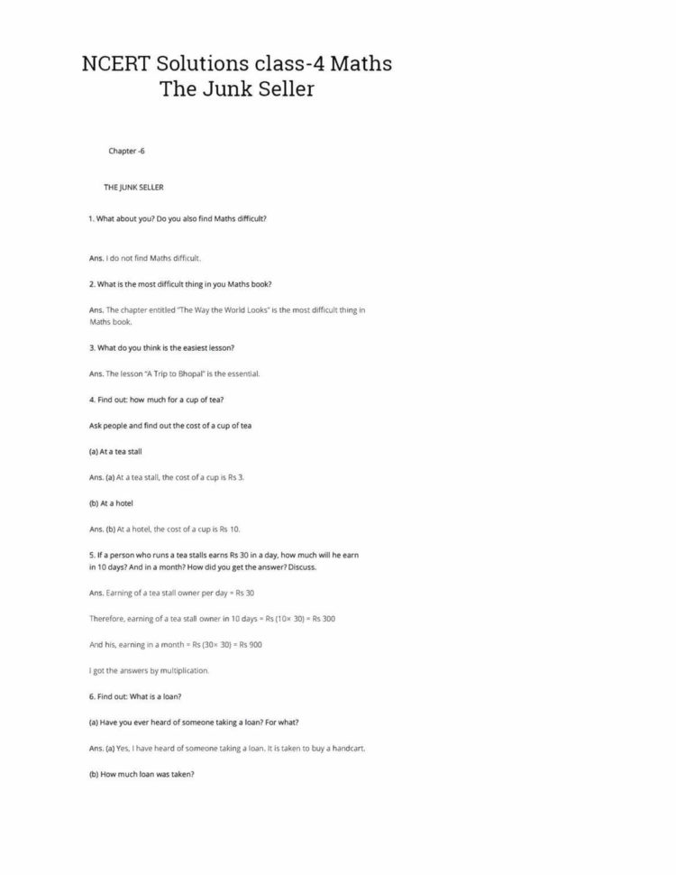 Ncert Solutions Class 4 Maths Chapter 6 The Junk Seller