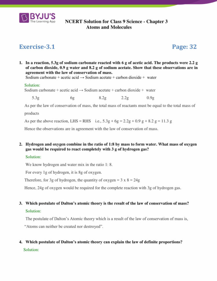 Ncert Solutions Class 9 Science Chapter 3 Atoms And