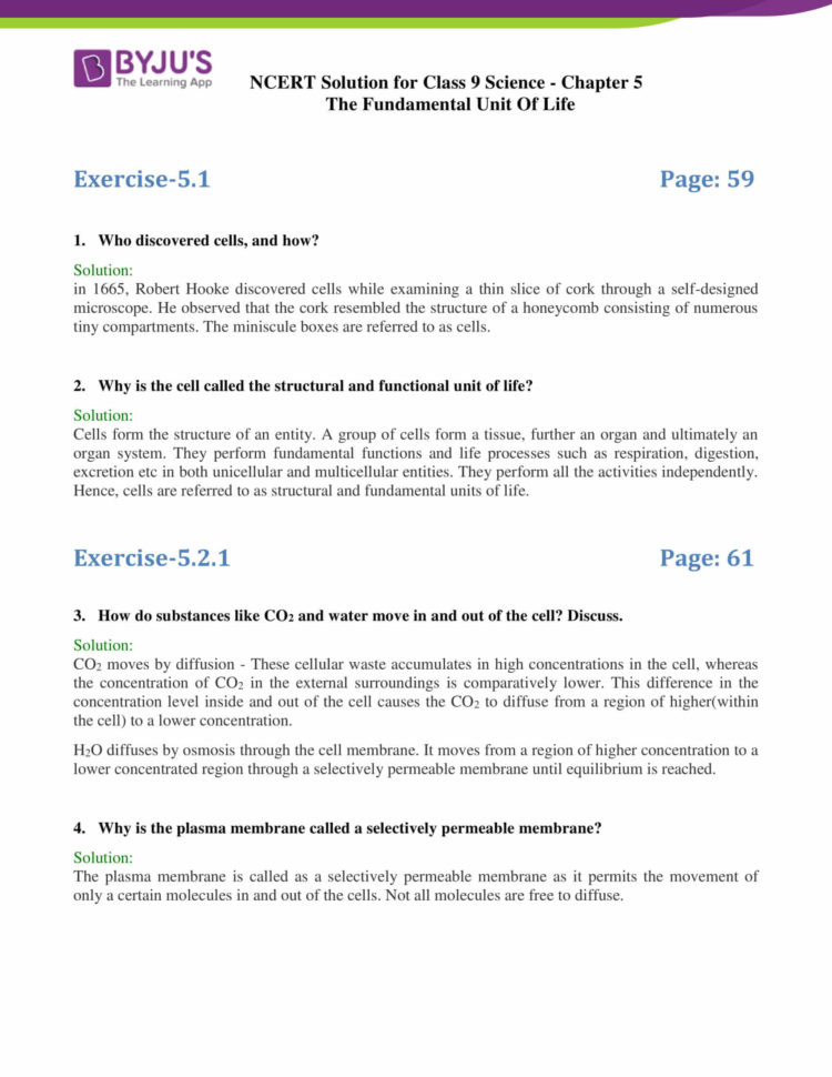 Ncert Solutions Class 9 Science Chapter 5 The Fundamental