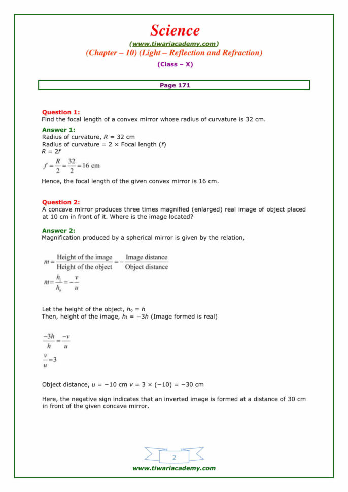 Ncert Solutions For Class 10 Science Chapter 10 Light
