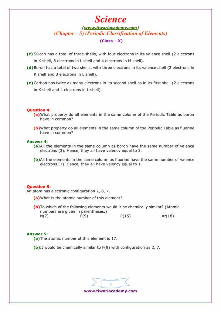 Elements And Their Properties Worksheet Answers