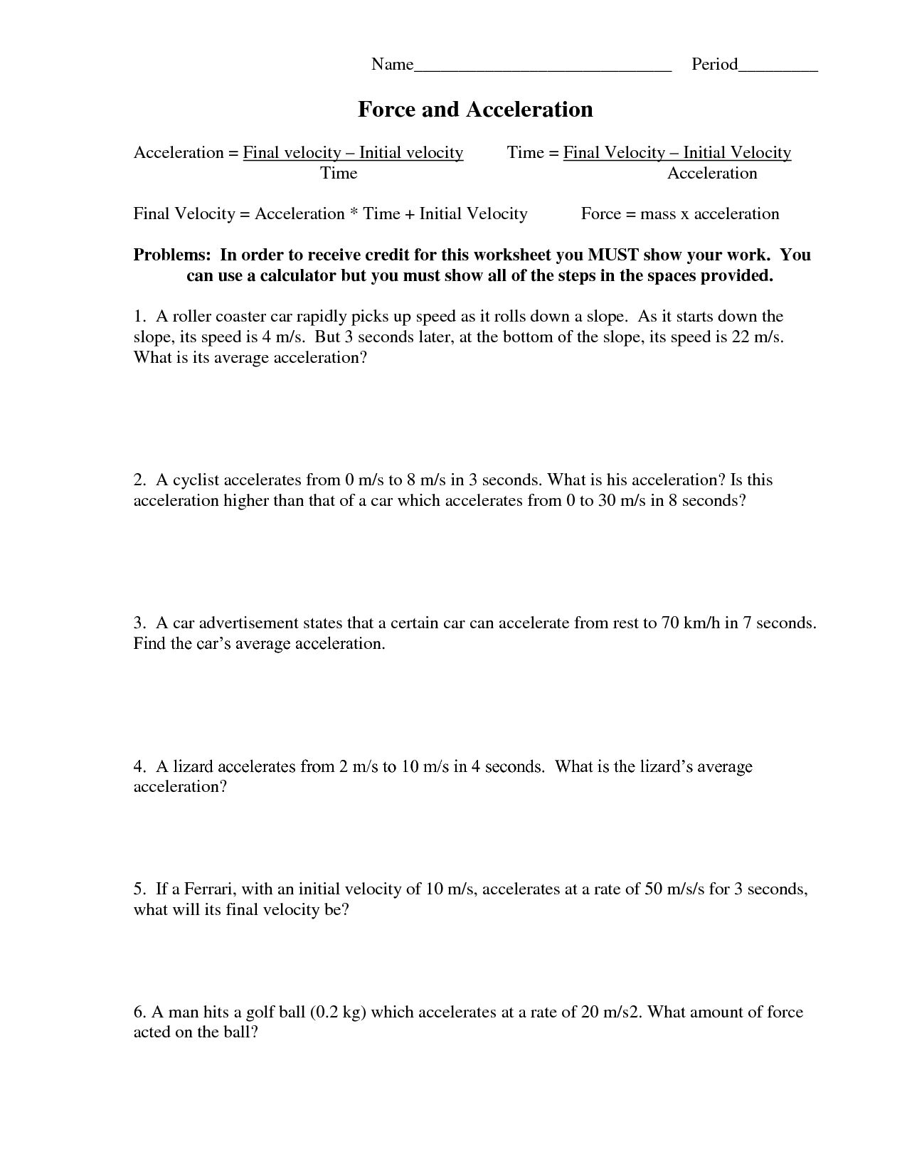 Net Force And Acceleration Worksheet Answers Db excel